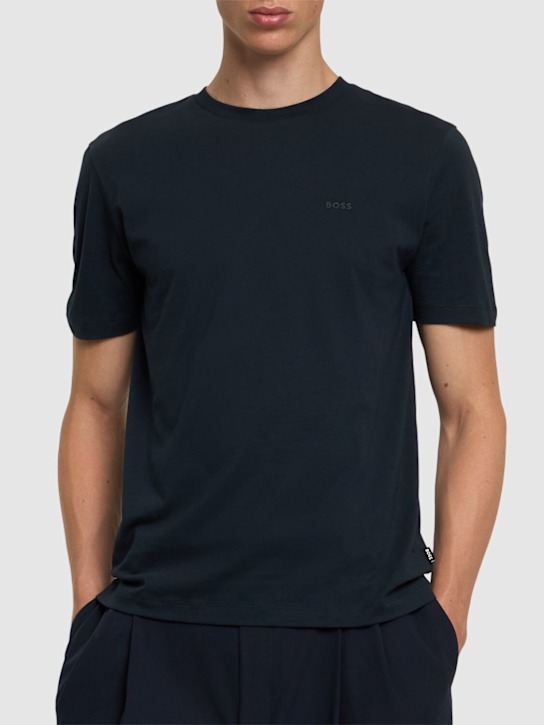 Boss: Thompson logo cotton jersey t-shirt - Navy - men_2 | Luisa Via Roma