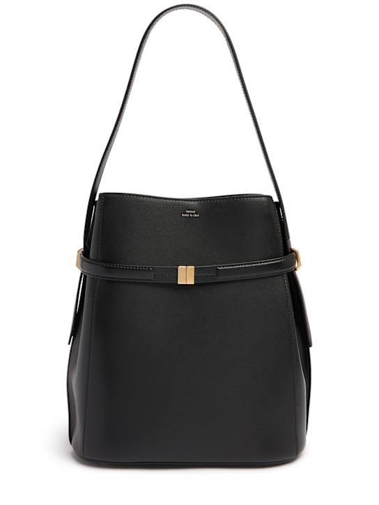 Toteme: Belted palmellata leather bucket bag - Black - women_0 | Luisa Via Roma