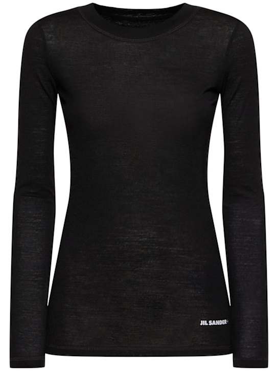Jil Sander: Logo wool blend jersey top - Black - women_0 | Luisa Via Roma