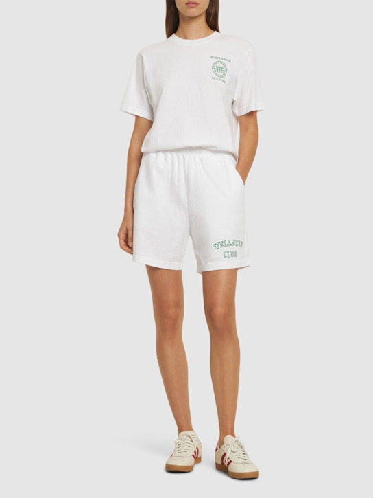 Sporty & Rich: Wellness Club flocked gym shorts - White - women_1 | Luisa Via Roma