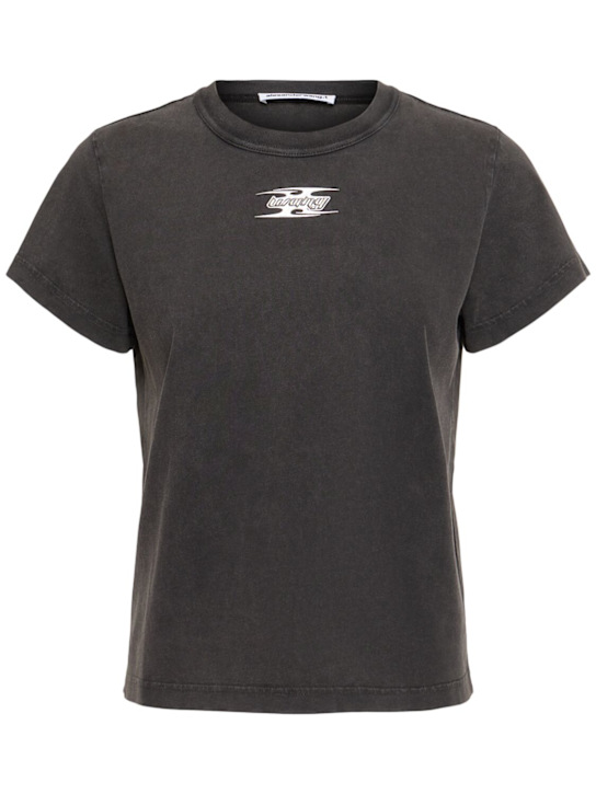 Alexander Wang: T-shirt con logo - Grigio Scuro - women_0 | Luisa Via Roma
