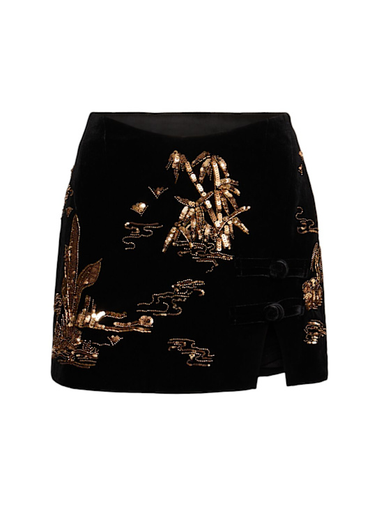 Le Fame: Embroidered velvet mini skirt - women_0 | Luisa Via Roma