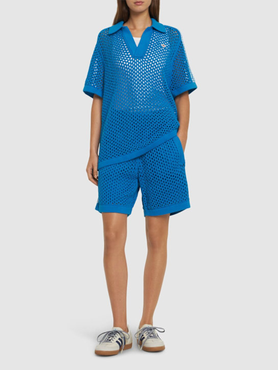 adidas Originals: Clot C open knit shorts - Blue - women_1 | Luisa Via Roma