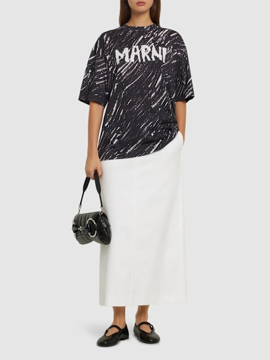 Marni: Logo print cotton jersey t-shirt - Black/White - women_1 | Luisa Via Roma