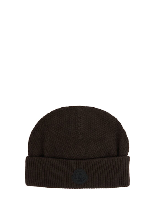 Moncler: Logo carded wool beanie - men_0 | Luisa Via Roma