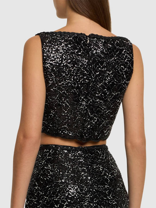 Giambattista Valli: Sequined tweed crop top - Black - women_2 | Luisa Via Roma
