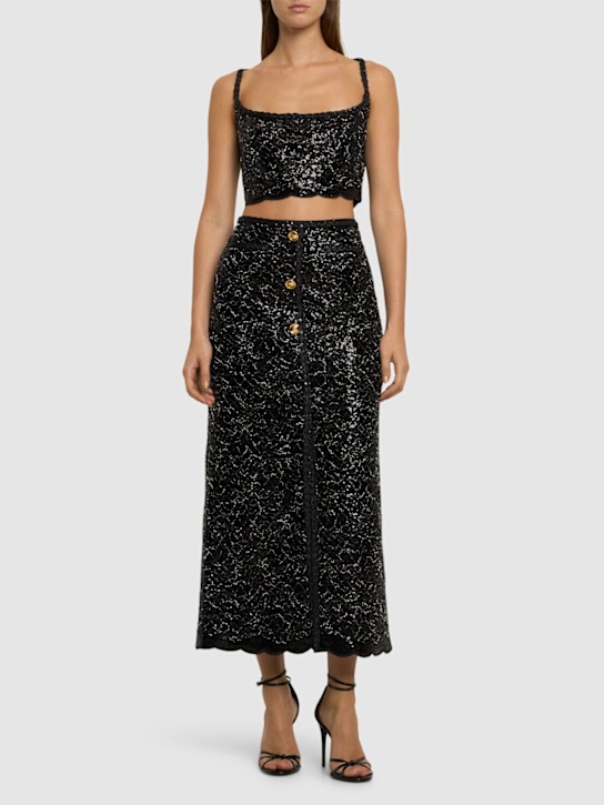 Giambattista Valli: Sequined tweed crop top - Black - women_1 | Luisa Via Roma