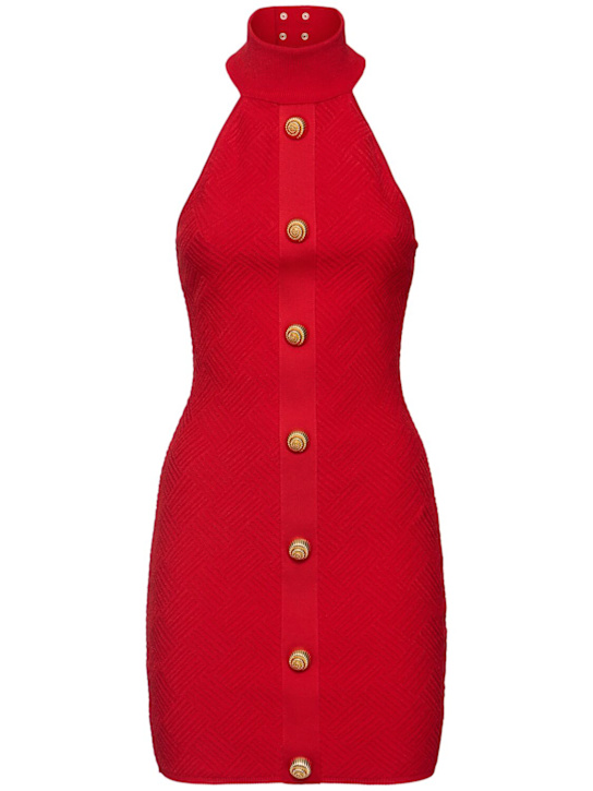 Balmain: Knitted halter neck mini dress - women_0 | Luisa Via Roma