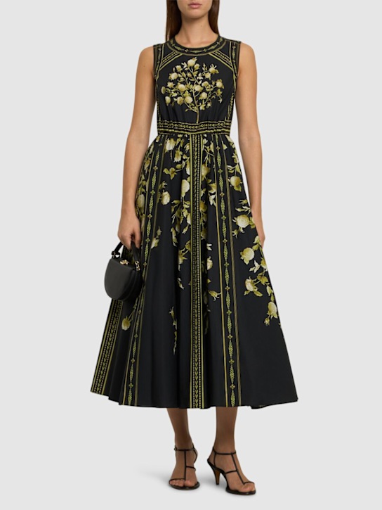 Giambattista Valli: Vestito midi senza maniche in popeline stampato - Nero/Verde - women_1 | Luisa Via Roma