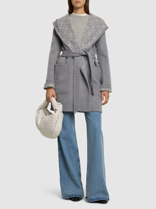 Tory Burch: Hooded wool wrap coat - Gray/Multi - women_1 | Luisa Via Roma