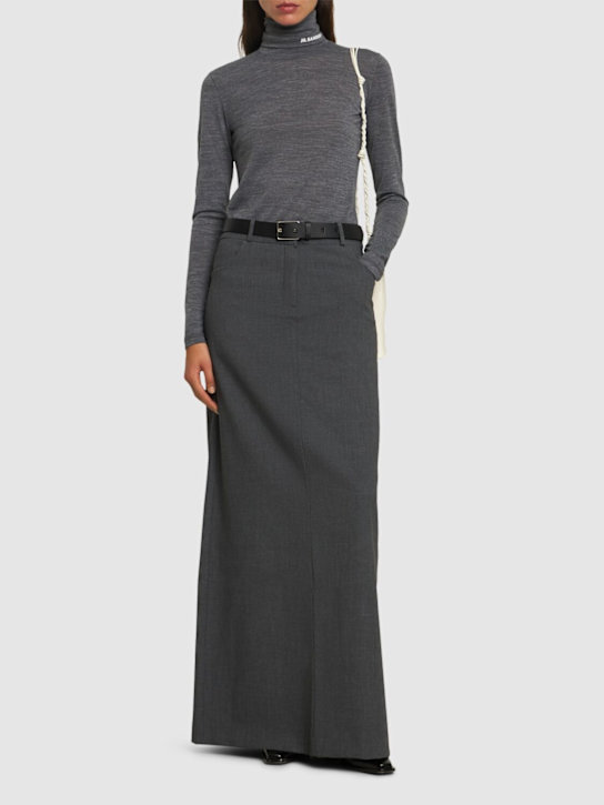 Jil Sander: Logo wool blend jersey turtleneck top - Dark Grey - women_1 | Luisa Via Roma