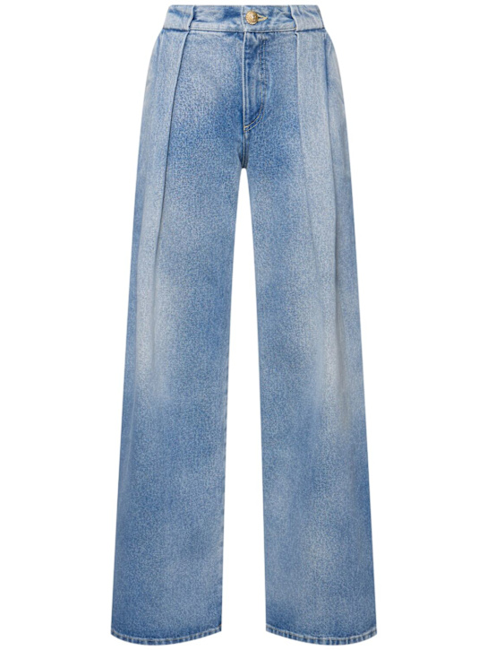 Balmain: High waist pleated denim loose jeans - women_0 | Luisa Via Roma