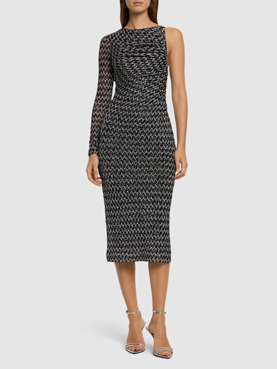 Missoni: Robe midi asymétrique en lurex à chevrons - Noir/Argent - women_1 | Luisa Via Roma