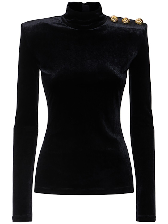 Balmain: ハイネックベルベットトップ - women_0 | Luisa Via Roma