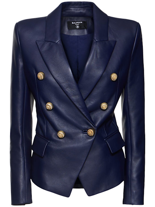 Balmain: Buttoned leather jacket - women_0 | Luisa Via Roma