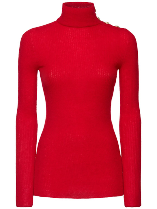 Balmain: Buttoned mohair blend high neck sweater - women_0 | Luisa Via Roma
