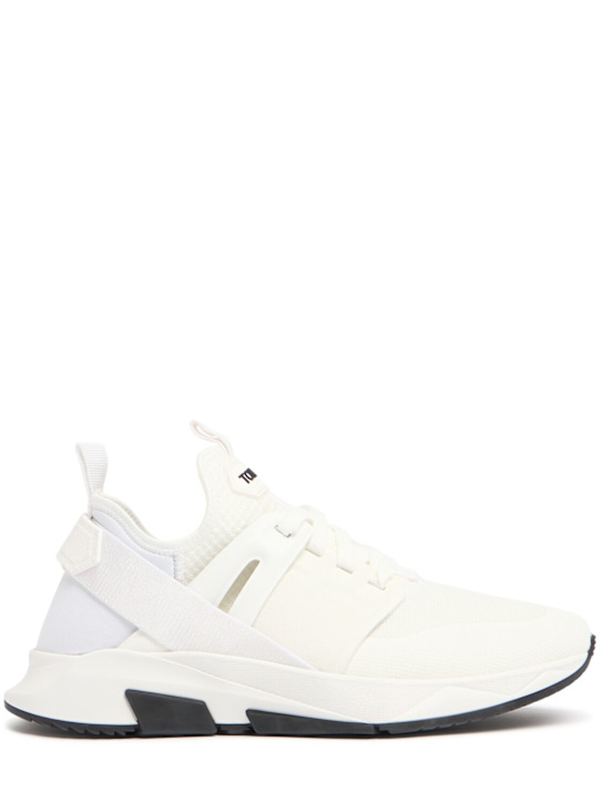 Tom Ford: Alcantara tech & leather low sneakers - men_0 | Luisa Via Roma