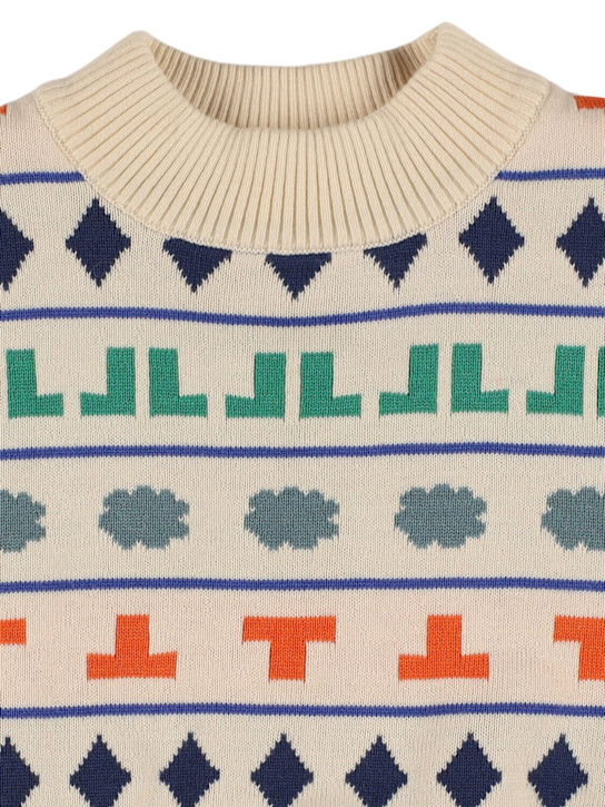 Tiny Cottons: Cotton & wool knit sweater - White/Multi - kids-boys_1 | Luisa Via Roma
