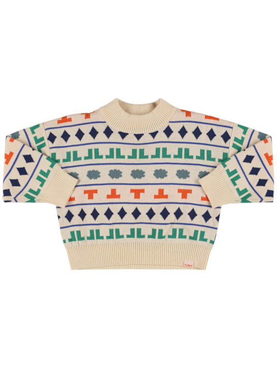 Tiny Cottons: Cotton & wool knit sweater - White/Multi - kids-boys_0 | Luisa Via Roma