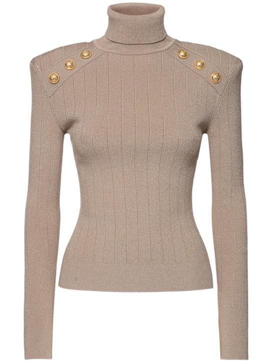 Balmain: Button-trimmed knit turtleneck sweater - women_0 | Luisa Via Roma