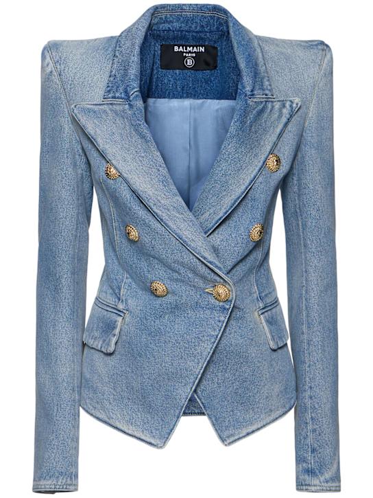 Balmain: Buttoned denim jacket - women_0 | Luisa Via Roma