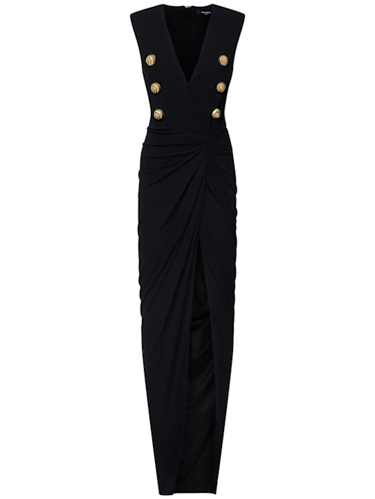 Balmain: Tailored fluid crepe long dress - women_0 | Luisa Via Roma