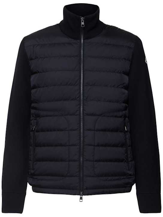 Moncler: Wool blend tricot down jacket - Black - men_0 | Luisa Via Roma