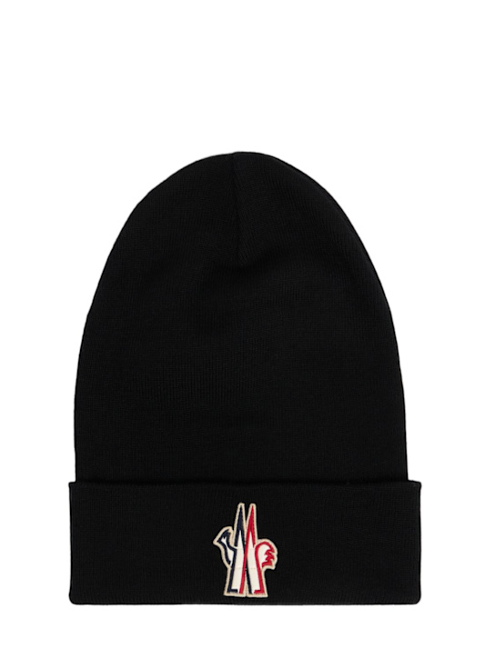 Moncler Grenoble: Logo wool knit beanie hat - men_0 | Luisa Via Roma