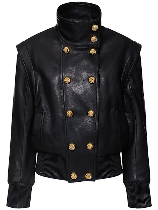 Balmain: Bomberjacke aus Leder mit hohem Kragen - women_0 | Luisa Via Roma