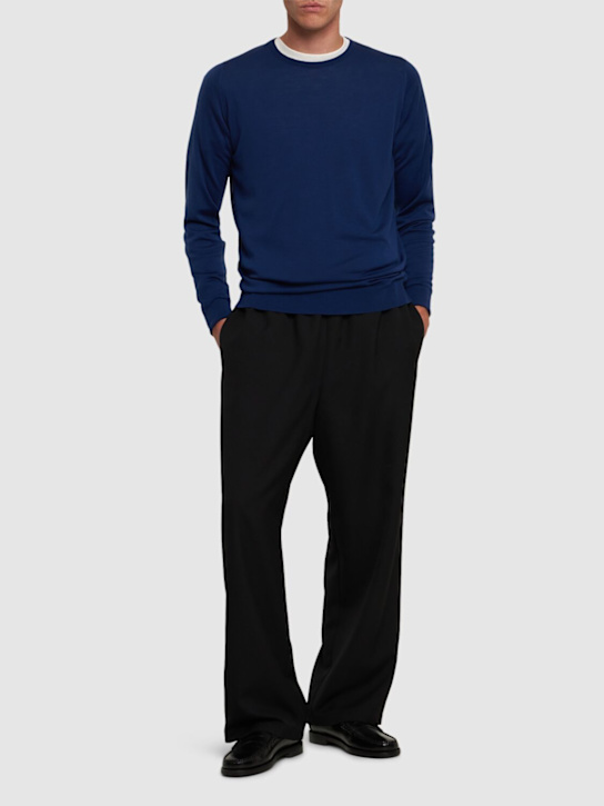 John Smedley: Marcus extrafine wool knit crew sweater - Blue - men_1 | Luisa Via Roma