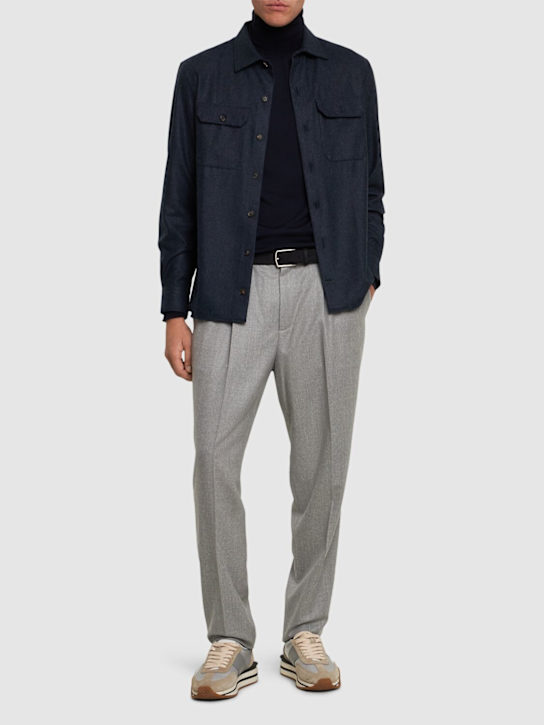 Brunello Cucinelli: Wool flannel overshirt - men_1 | Luisa Via Roma
