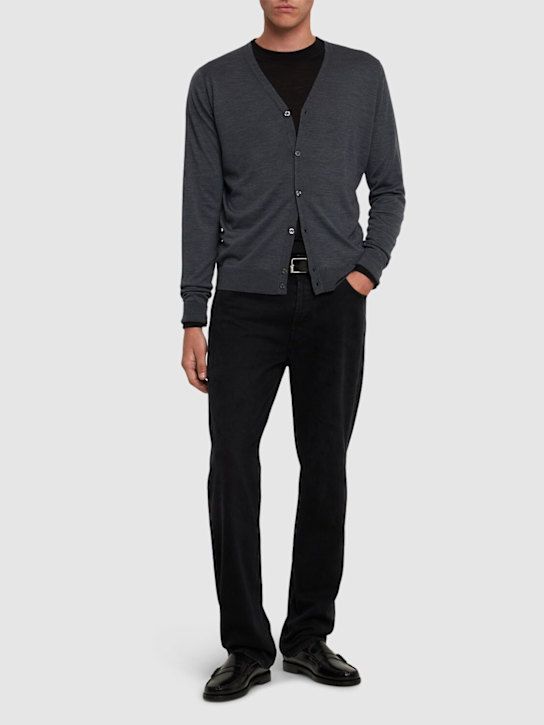 John Smedley: Strickjacke aus Wollstrick „Bryn“ - Schwarz/Grau - men_1 | Luisa Via Roma