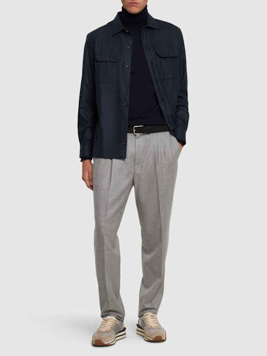 Brunello Cucinelli: Wool flannel jogger pants - Grigio Perla - men_1 | Luisa Via Roma