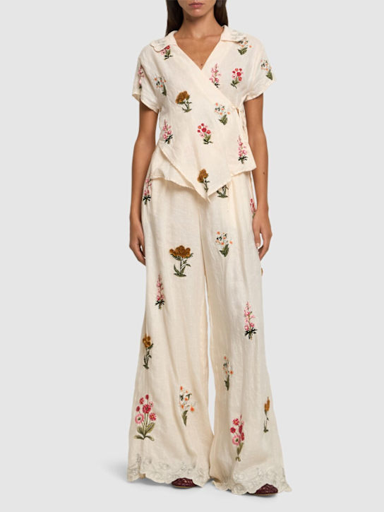 Agua By Agua Bendita: Calma embroidered linen wrap shirt - women_1 | Luisa Via Roma