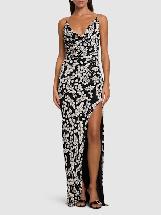 Balmain: Printed viscose cowl neck long dress - women_1 | Luisa Via Roma