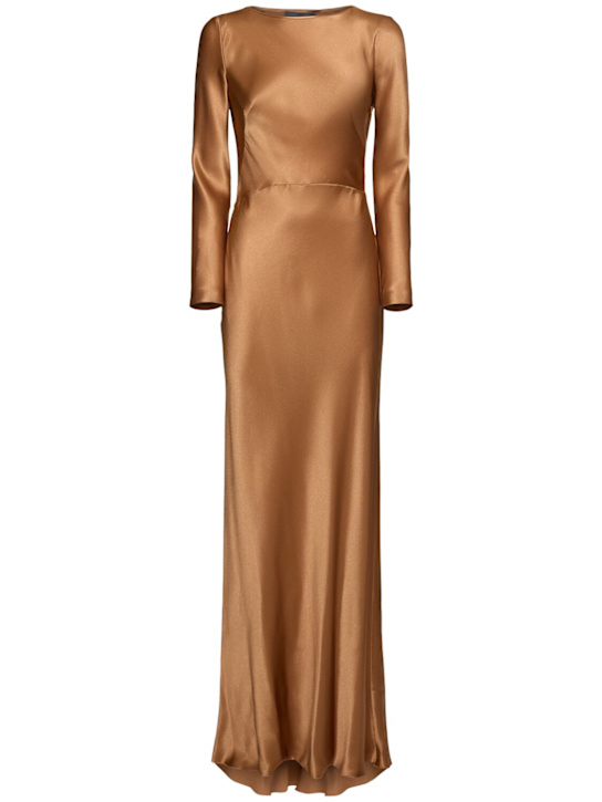 Alberta Ferretti: Draped back satin long dress - women_0 | Luisa Via Roma