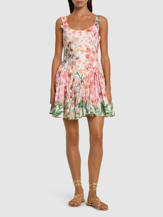 Agua By Agua Bendita: Pluma floral print linen mini dress - women_1 | Luisa Via Roma