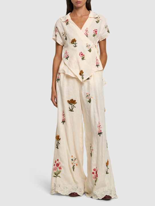 Piñon embroidered linen palazzo pants - Thumbnail 2
