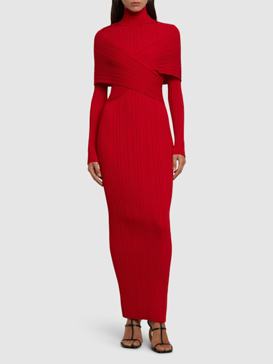 Balmain: High neck pleated knit long dress - women_1 | Luisa Via Roma