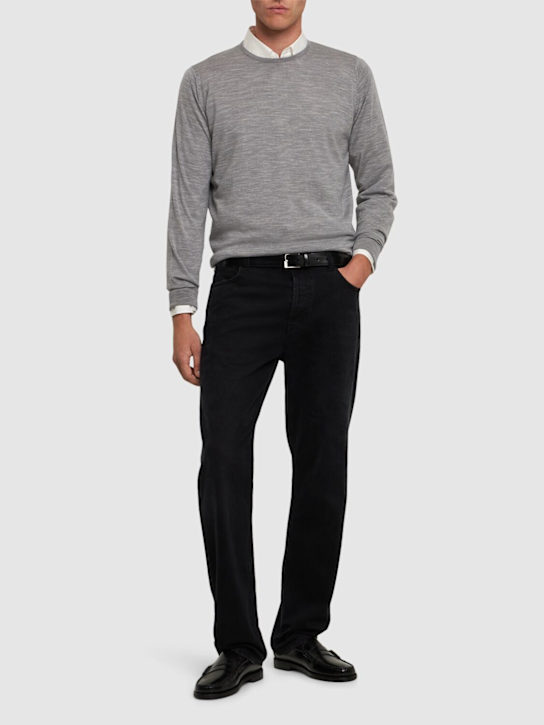 John Smedley: Marcus extrafine wool knit crew sweater - Silver/Grey - men_1 | Luisa Via Roma