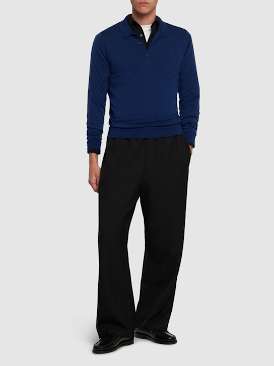 John Smedley: Belper extrafine wool knit polo sweater - Navy - men_1 | Luisa Via Roma