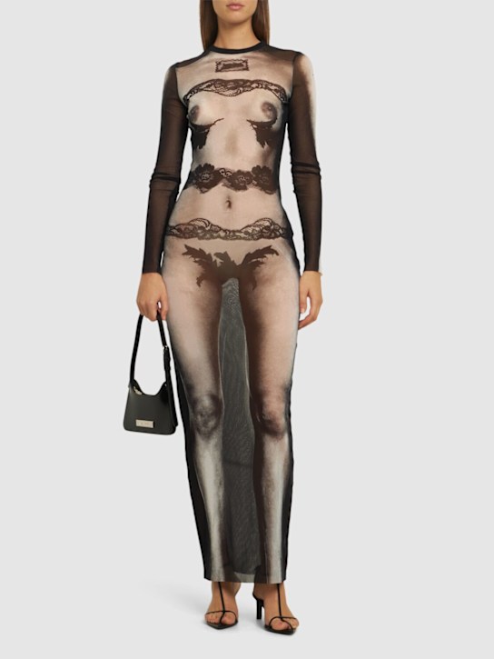 Jean Paul Gaultier: Vestito in mesh stampato Body lace mariniere - women_1 | Luisa Via Roma