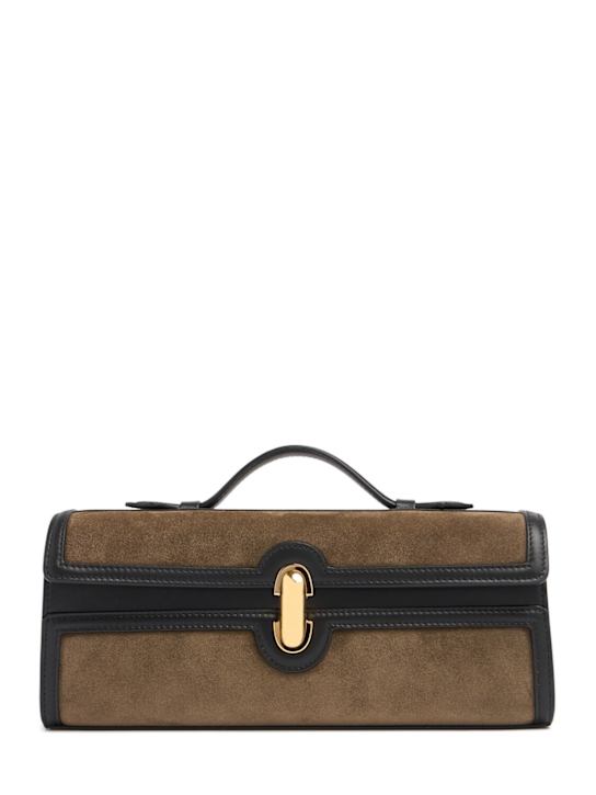 Savette: Slim Symmetry suede top handle bag - women_0 | Luisa Via Roma