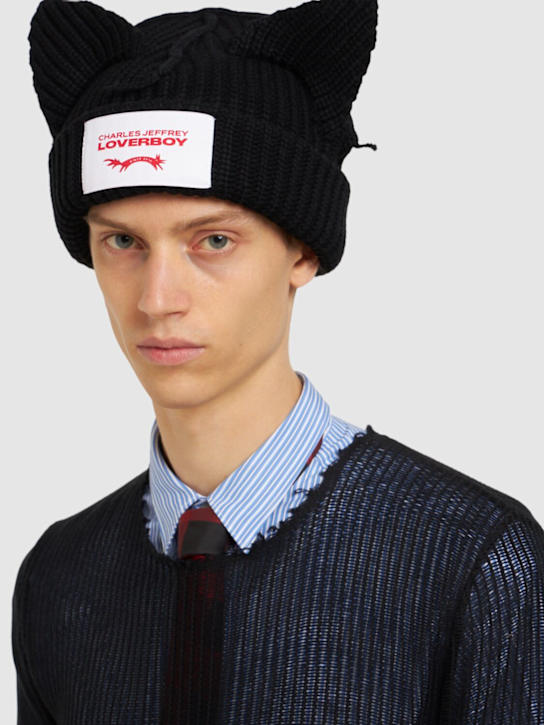 Charles Jeffrey LOVERBOY: Chunky ears wool blend beanie - Black - men_1 | Luisa Via Roma