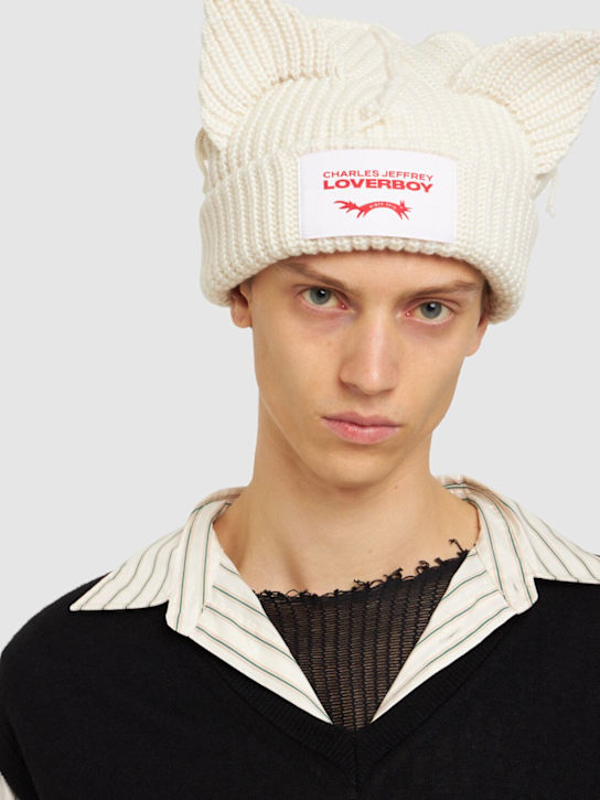 Charles Jeffrey LOVERBOY: Chunky ears wool blend beanie - Ecru - men_1 | Luisa Via Roma