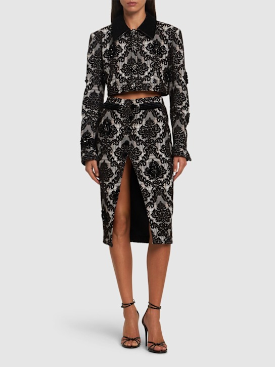 Le Fame: Gonna midi floccata con perline - Bianco/Nero - women_1 | Luisa Via Roma