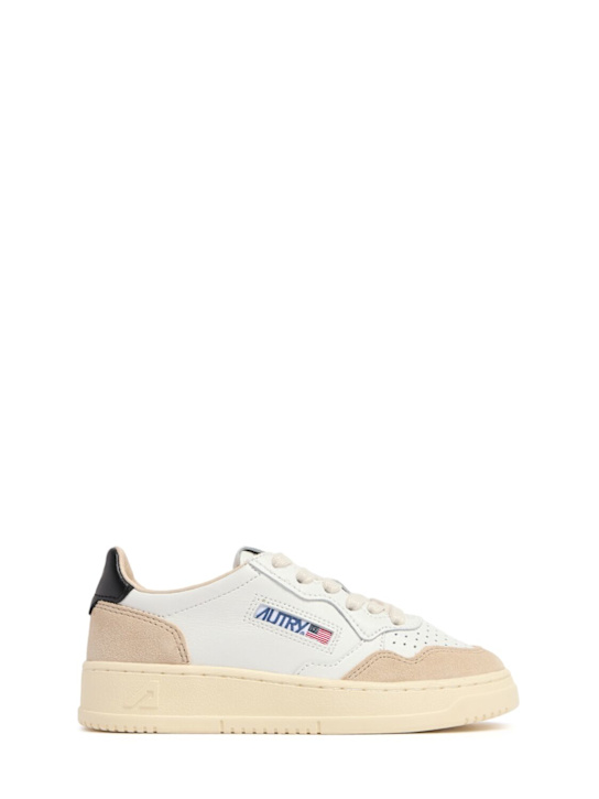 Autry: Medalist low leather lace-up sneakers - White/Black - kids-girls_0 | Luisa Via Roma