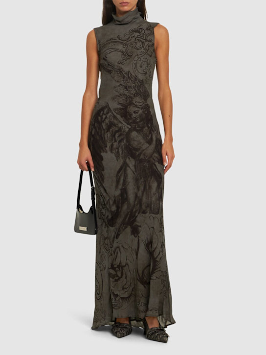 Printed fluid viscose crepe long dress - Thumbnail 2