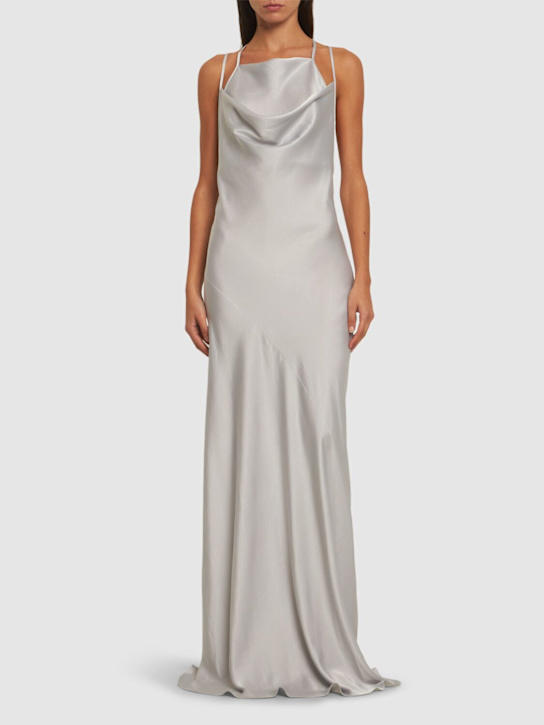 Draped satin long dress - Thumbnail 2