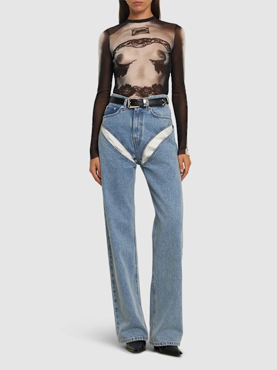 Y/PROJECT: Denim cutout high rise wide jeans - women_1 | Luisa Via Roma
